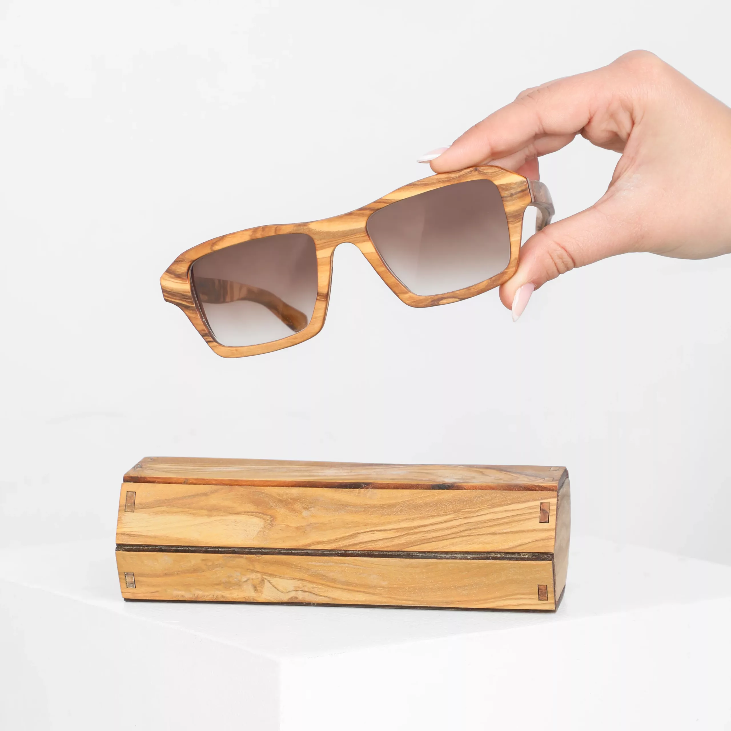 Lunettes de soleil en bois mixte – Rectangulaire