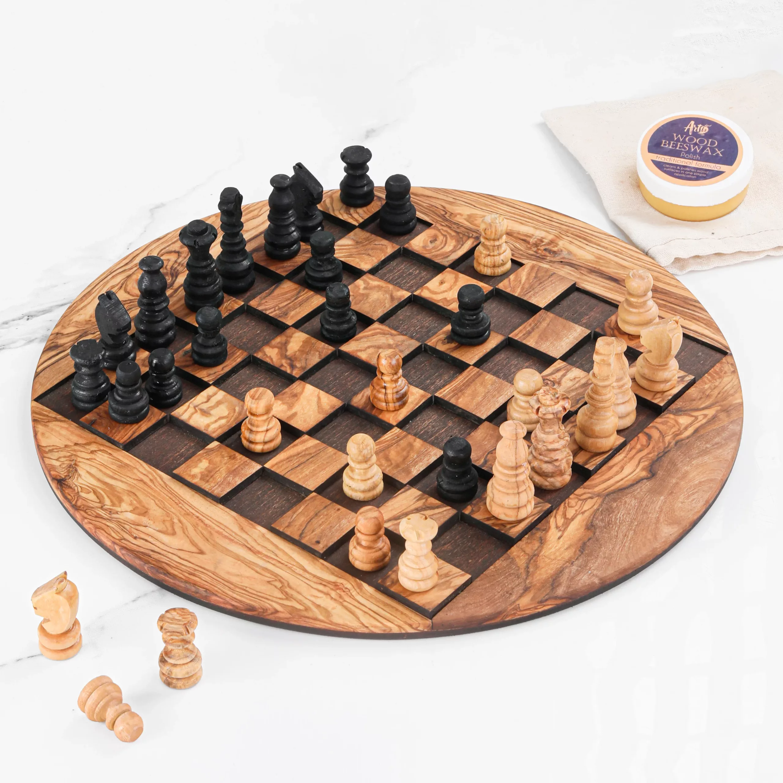 Jeu d’échecs circulaire sans socle noir