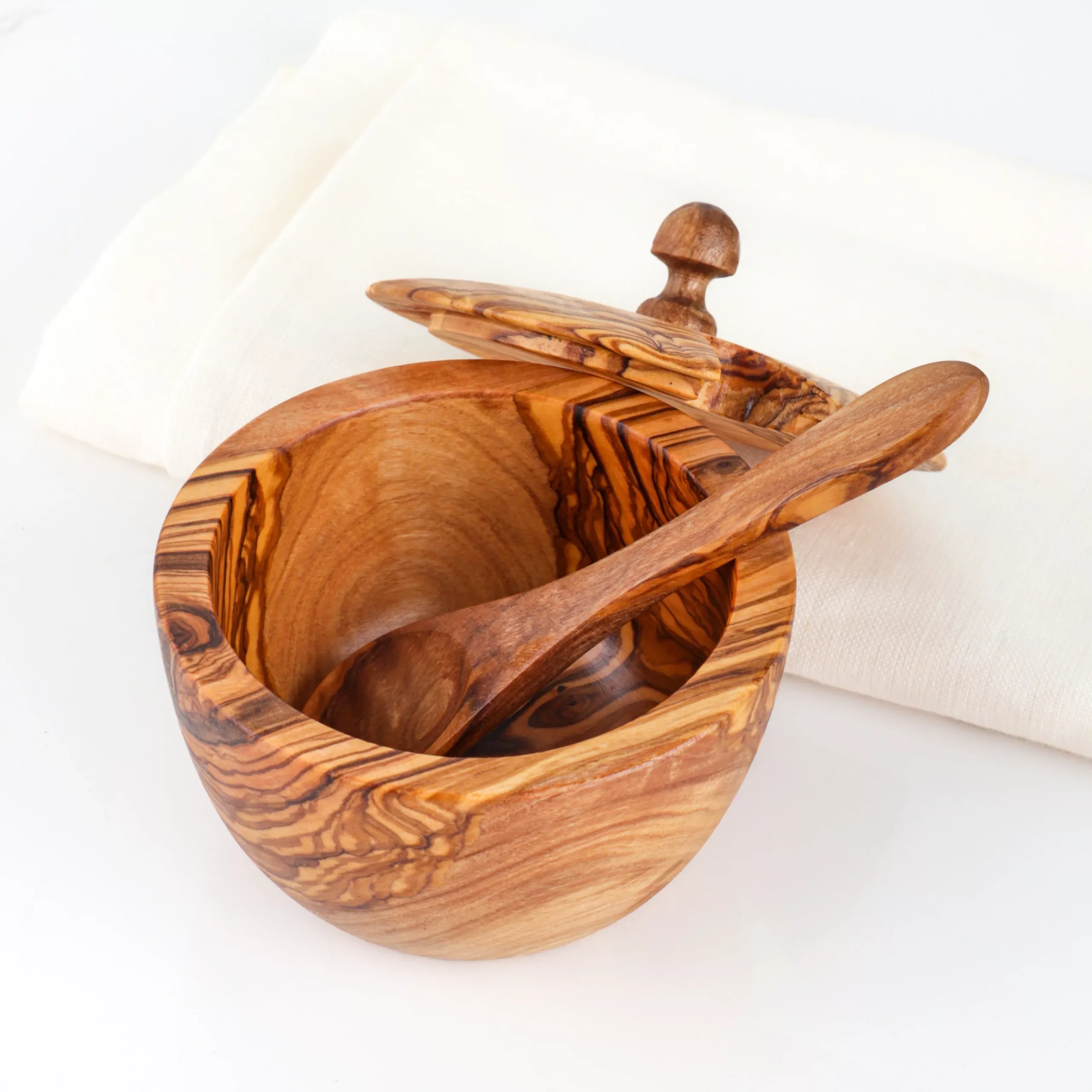 Boîte à épices en bois d’olivier avec cuillère